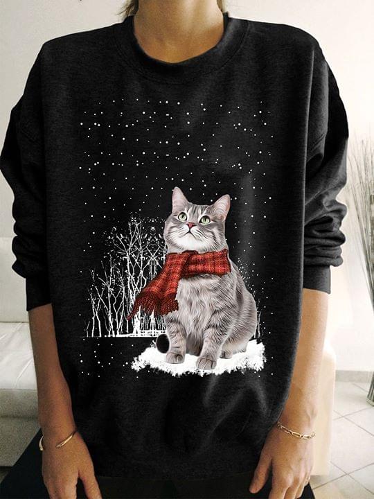 Cute Gray Scottish Cat Under Snow Christmas Shirt Cute Gray Scottish Cat Under Snow Christmas Shirt