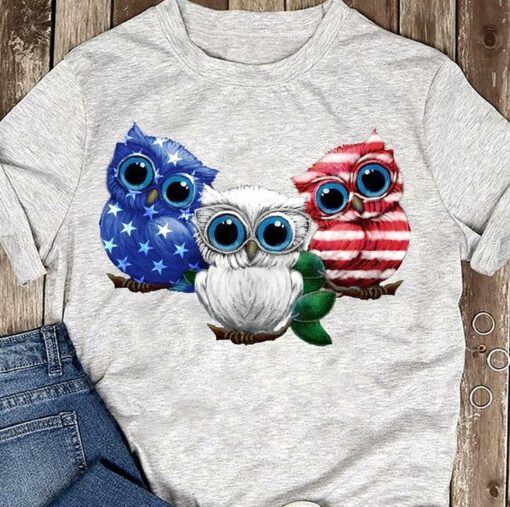 Cute Owls Mixed American Flag Shirt