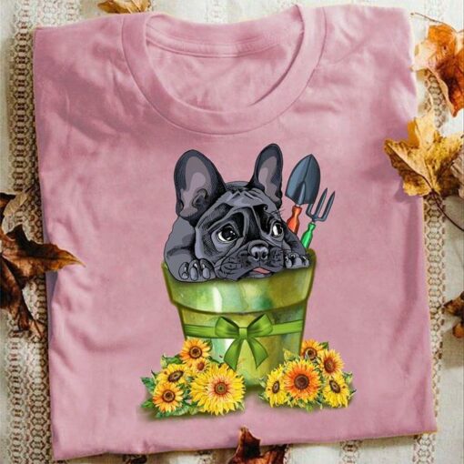 Cute Pug Dog Farmer Garden Sunflower Shirt