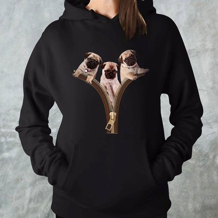 Cute Pug Puppies Inside The Fake Zipper Hoodie Cute Pug Puppies Inside The Fake Zipper Hoodie
