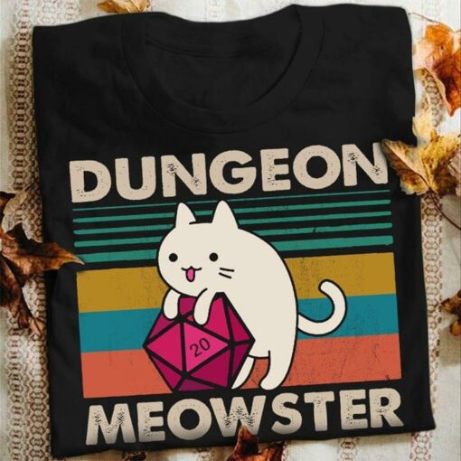 Cute White Cat Vintage Dungeon Meowster Shirt