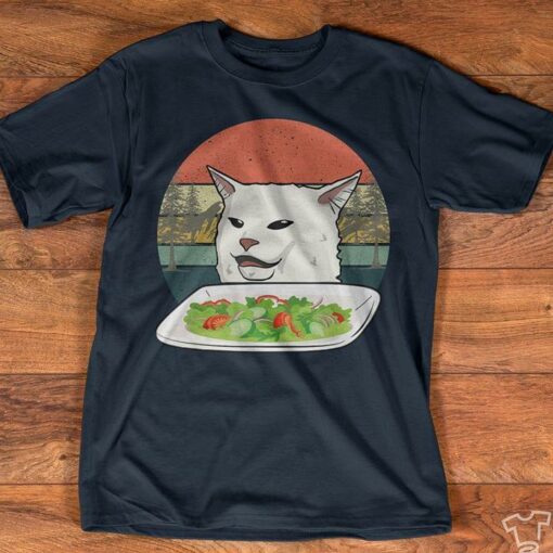 Cute White Meme Vegetable Salad Cat Vintage Shirt