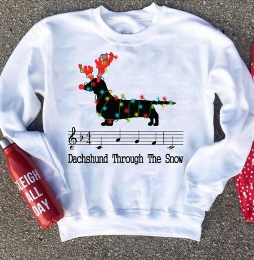 Dachshund Through The Snow Melody Dachshund Dog Wearing Reindeer Headband Christmas Shirt