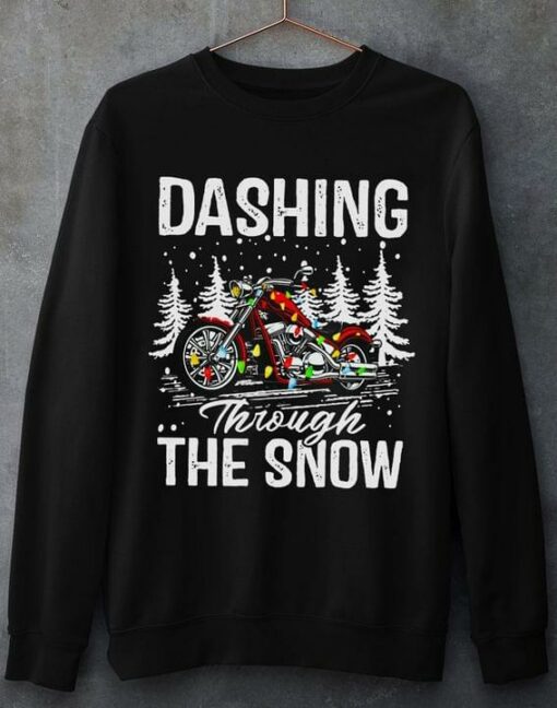 Dashing Through The Snow Biker Christmas Snow Shirt