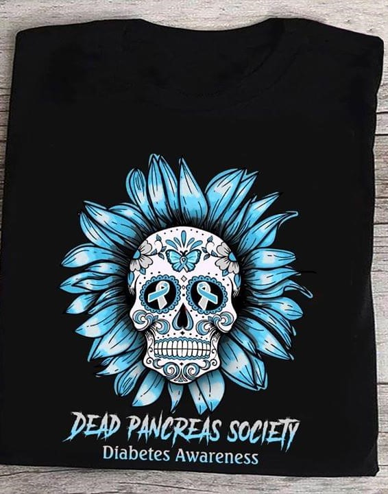 Dead Pancreas Society Diabetes Awareness Blue Ribbon Butterflies Skull Sunflower Shirt Dead Pancreas Society Diabetes Awareness Blue Ribbon Butterflies Skull Sunflower Shirt