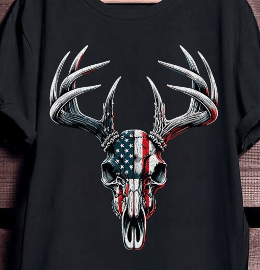 Deer Skull Hunting Shirt for Men – American Patriotic Hunter T-Shirt