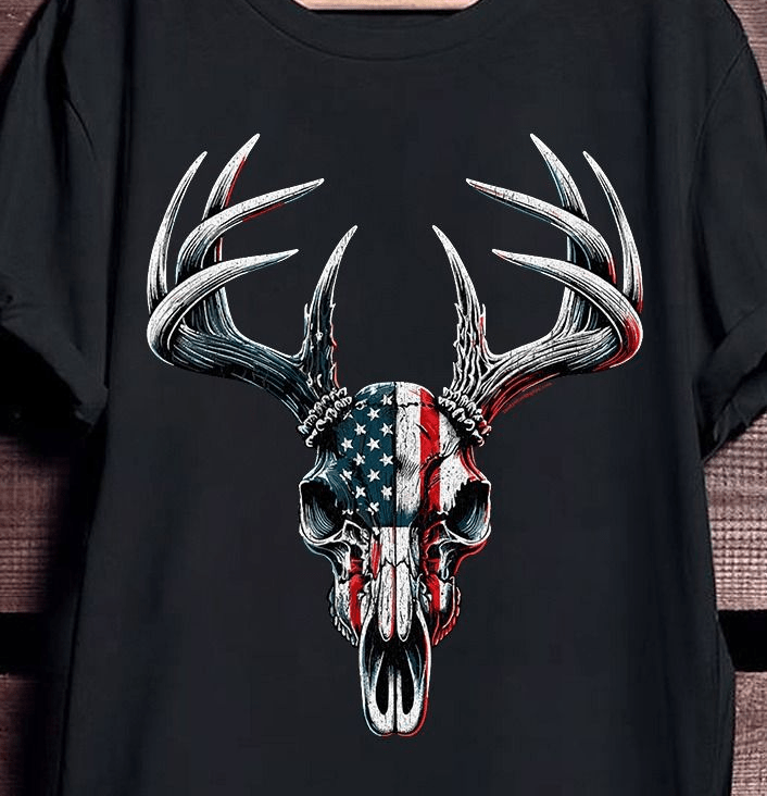 Deer Skull Hunting Shirt for Men – American Patriotic Hunter T-Shirt Deer Skull Hunting Shirt for Men – American Patriotic Hunter T-Shirt