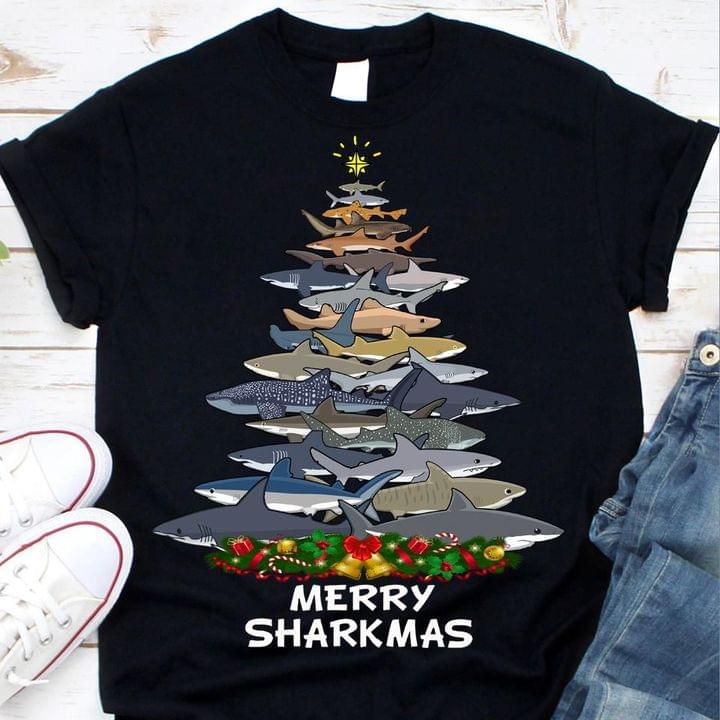 Different Kinds Of Sharks Christmas Tree Merry Sharkmas Shirt Different Kinds Of Sharks Christmas Tree Merry Sharkmas Shirt