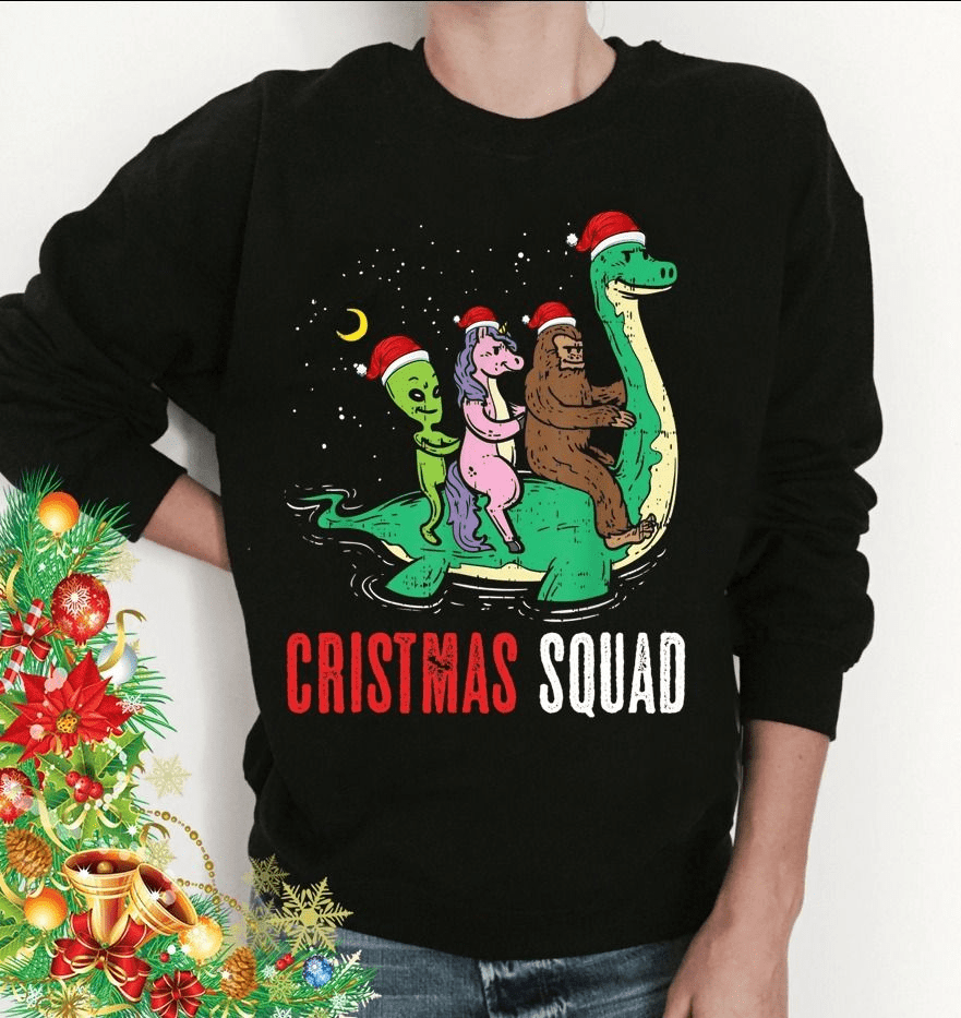 Dinosaur, Alien, Unicorn and Bigfoot Christmas Squad T-Shirt Dinosaur, Alien, Unicorn and Bigfoot Christmas Squad T-Shirt