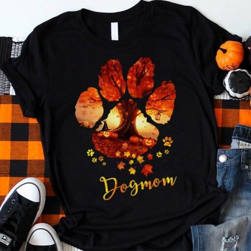 Dog Mom Halloween Pumpkin Fall Tree Shirt