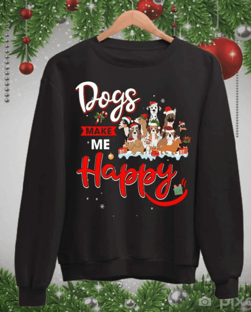 Dogs Make Me Happy, Dogs Lover Christmas T-Shirt