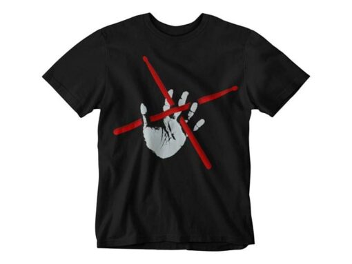 Drummer Hand And Red Drum Sticks With X Style Shirt