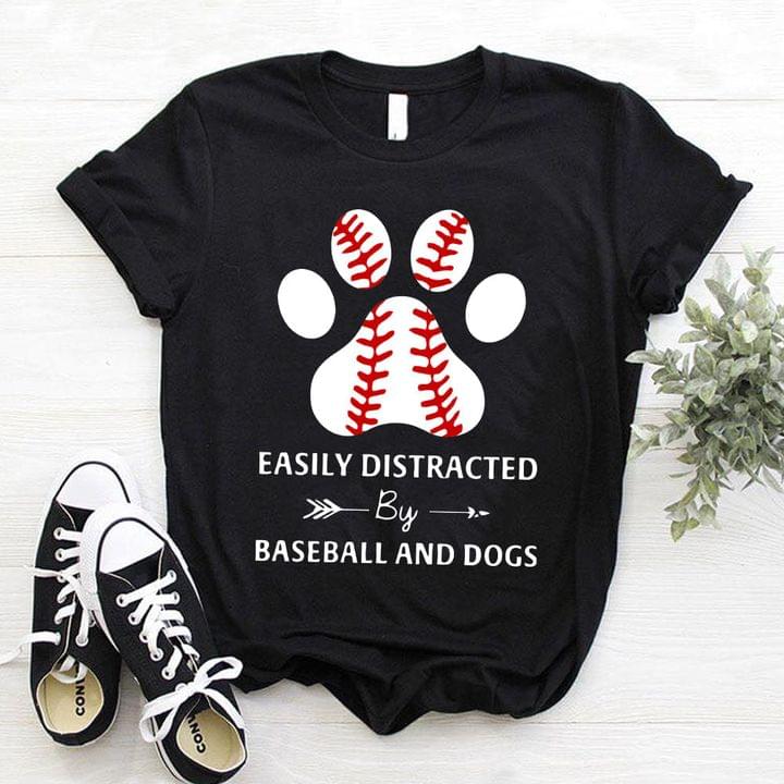 Easily Distracted By Baseball And Dogs Dog Footprint Baseball Shirt Easily Distracted By Baseball And Dogs Dog Footprint Baseball Shirt