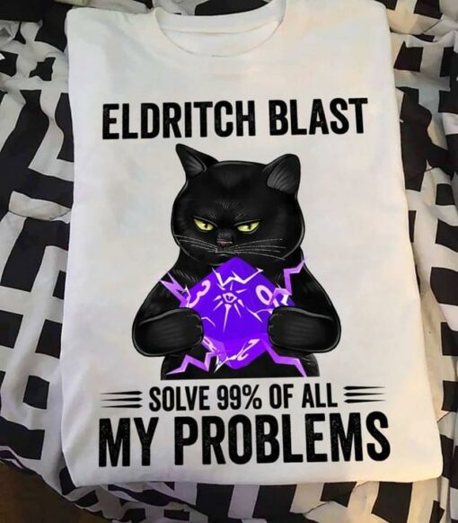 Eldritch Blast Solve 99 Of All My Problems Black Cat Purple Dice Shirt