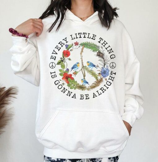 Every Little Thing Is Gonna Be Alright Flowers Birds Peace Logo Shirt