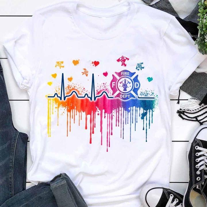 F Fire D Dept Colorful Heart Beats Firefighters Save People Shirt F Fire D Dept Colorful Heart Beats Firefighters Save People Shirt