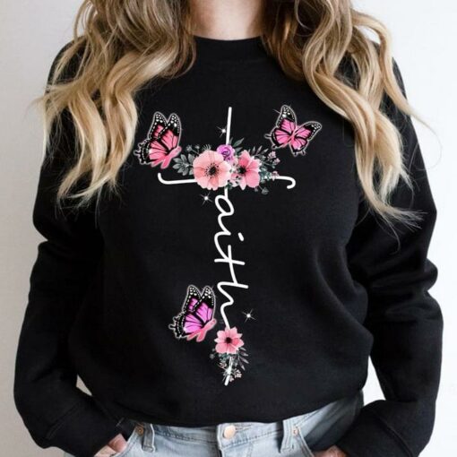 Faith Flowers Butterflies The Holy Cross Shirt