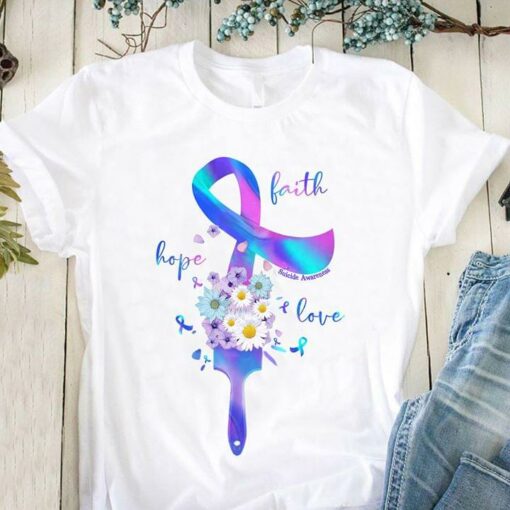 Faith Hope Love Suicide Awareness Galaxy Ribbon Shirt