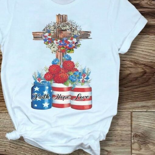 Faith Hope Love The Holy Cross Flower Circle Flag Of America Shirt