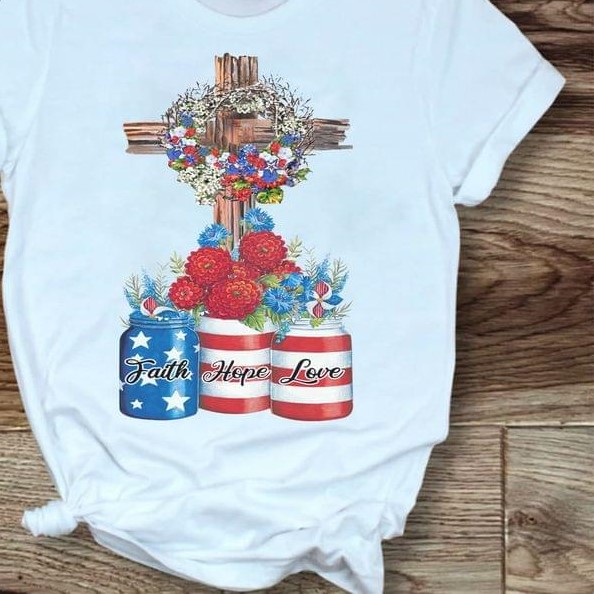 Faith Hope Love The Holy Cross Flower Circle Flag Of America Shirt Faith Hope Love The Holy Cross Flower Circle Flag Of America Shirt