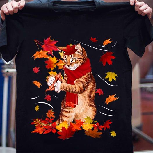 Fall Maple Leaves Cat Shirt Fall Maple Leaves Cat Shirt