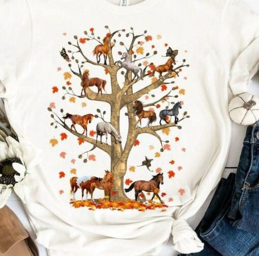 Fall Tree Maple Leaves Horse Shirt