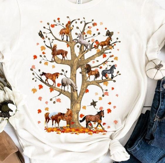 Fall Tree Maple Leaves Horse Shirt Fall Tree Maple Leaves Horse Shirt