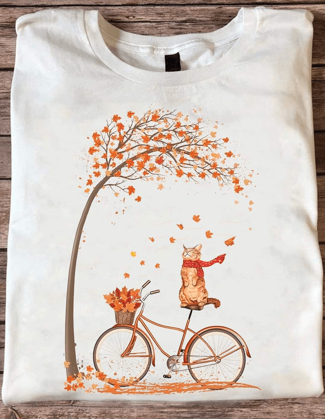 Fall Windy Day Cute Cat On The Bicycle Shirt Fall Windy Day Cute Cat On The Bicycle Shirt