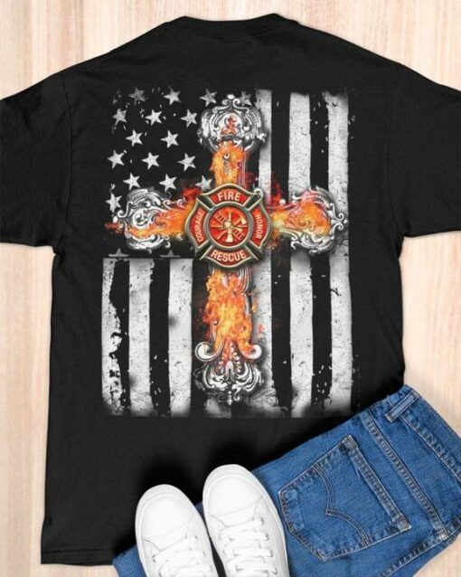 Fire Honor Rescue Courage Flag Of America The Holy Cross Shirt