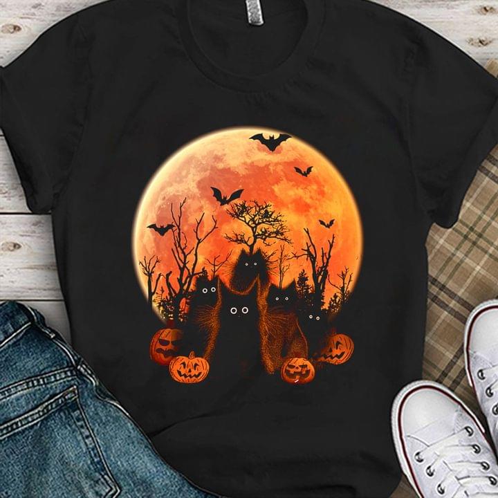 Fire Moon Black Cats Pumpkins Bats Halloween Shirt Fire Moon Black Cats Pumpkins Bats Halloween Shirt