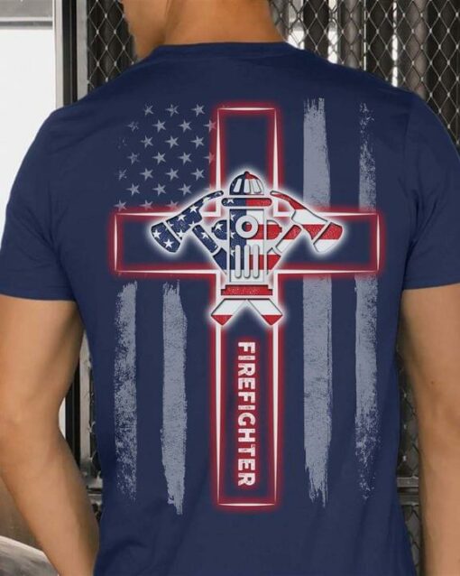 Firefighter The Holy Cross Flag Of America Shirt