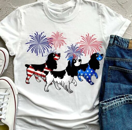 Fireworks Dogs Flag Of America Shirt