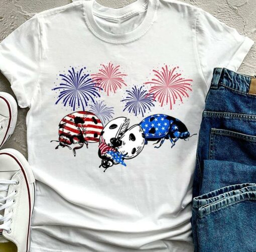 Fireworks Insects Flag Of America Shirt