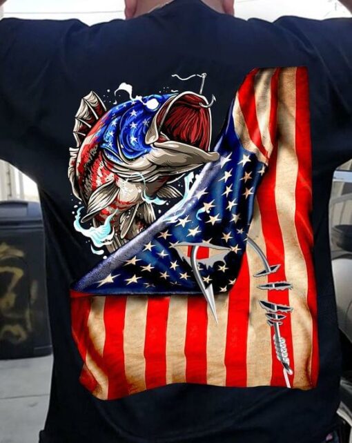 Fish And America Flag Shirt