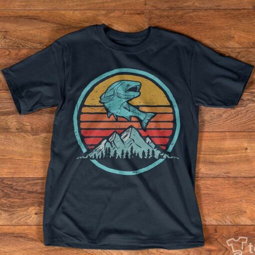 Fishing Style Vintage Mountain Sun Forest And Fish Shirt