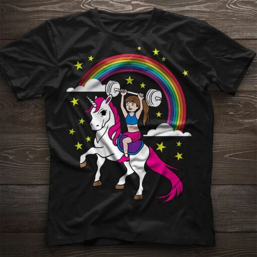 Fitness Gymer Girl Colorful Rainbow And Unicorn Shirt