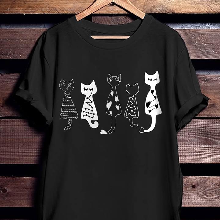 Five Simple Cute Style Cats With Heart And Line Symbol Shirt Five Simple Cute Style Cats With Heart And Line Symbol Shirt