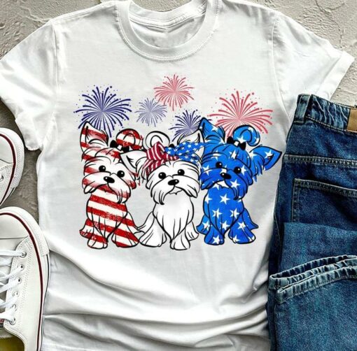 Flag Of America Displays Of Firework Yorkshire Dogs Shirt
