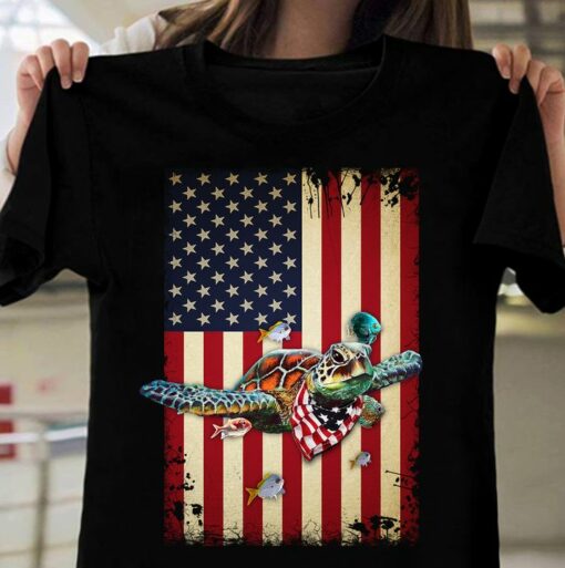 Flag Of America Turtle Fishes Shirt