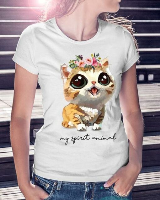 Flowers Cute Tiny Cat Is My Spirit Animal Shirt