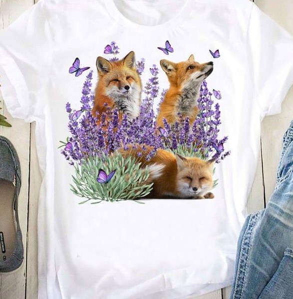 Foxes Purple Flowers Butterflies Shirt Foxes Purple Flowers Butterflies Shirt