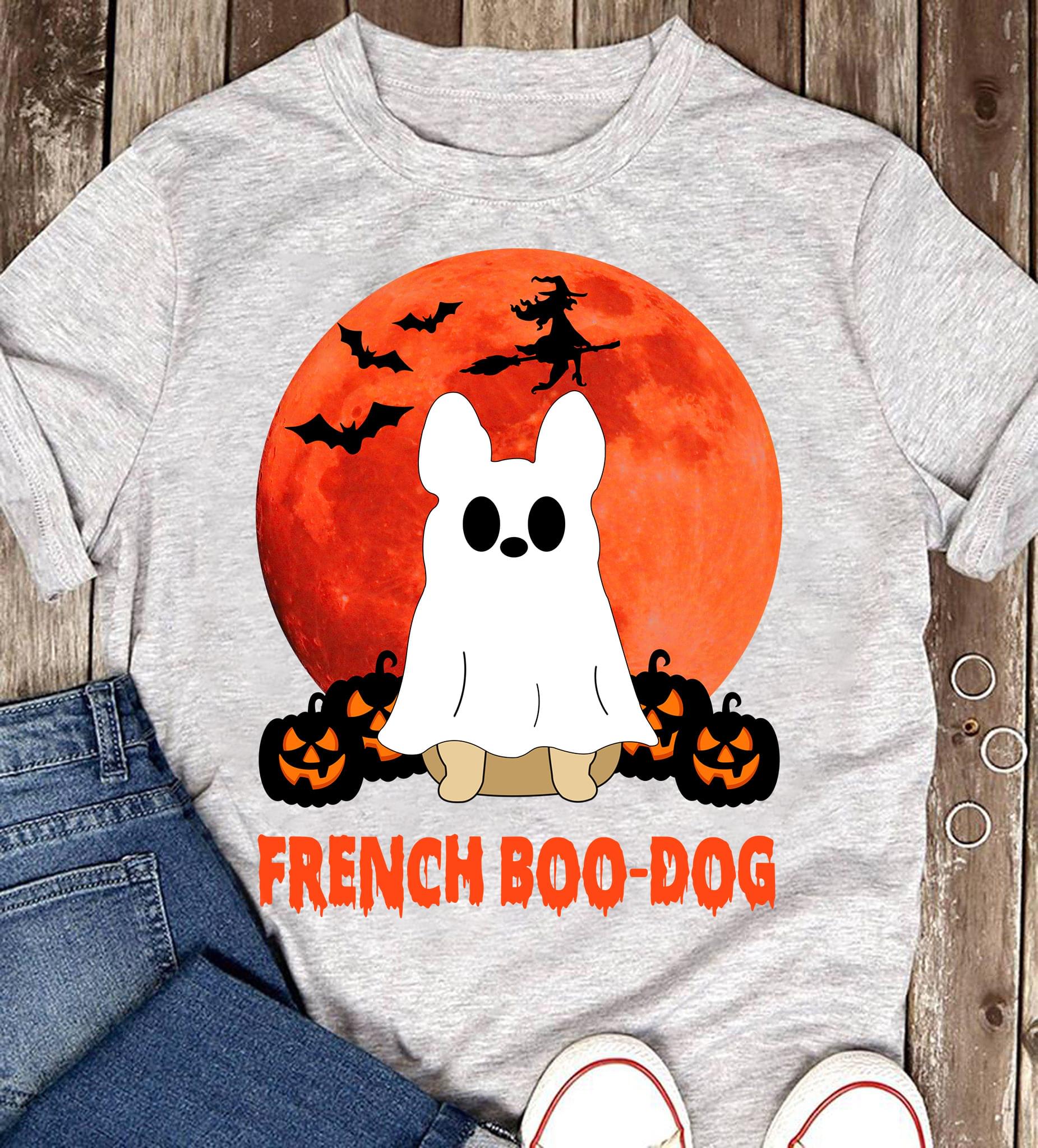 French Boo-Dog Blood Moon Flying Witch Pumpkins Halloween Shirt French Boo-Dog Blood Moon Flying Witch Pumpkins Halloween Shirt