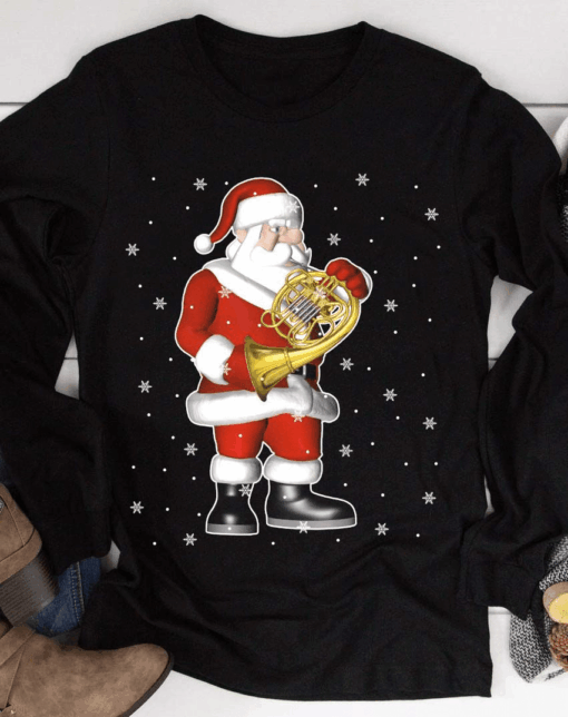 French Horn Player, Christmas Santa T-Shirt