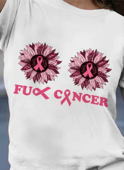Fuck Cancer Pink Ribbons Sunflowers Shirt