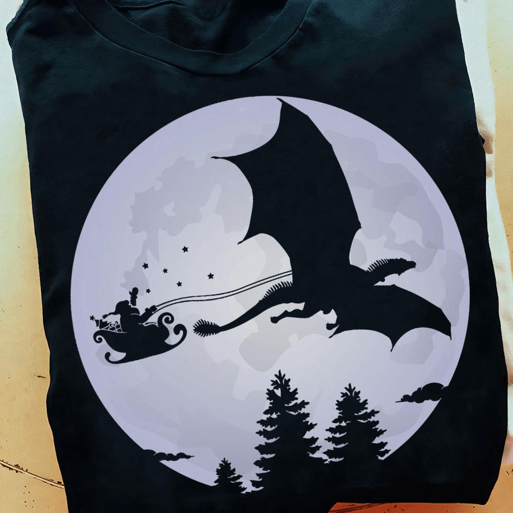 Full Moon Dragon and Santa Claus, Christmas T-Shirt Full Moon Dragon and Santa Claus, Christmas T-Shirt
