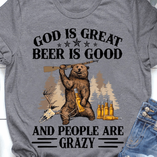 Funny Deer Hunting Shirt – God Beer &amp People Graphic Tee