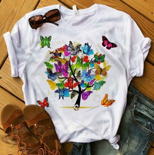 G Colorful Butterflies Tree Shirt