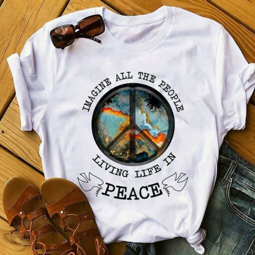 Galaxy Background Style Imagine All The People Living Life In Peace Shirt