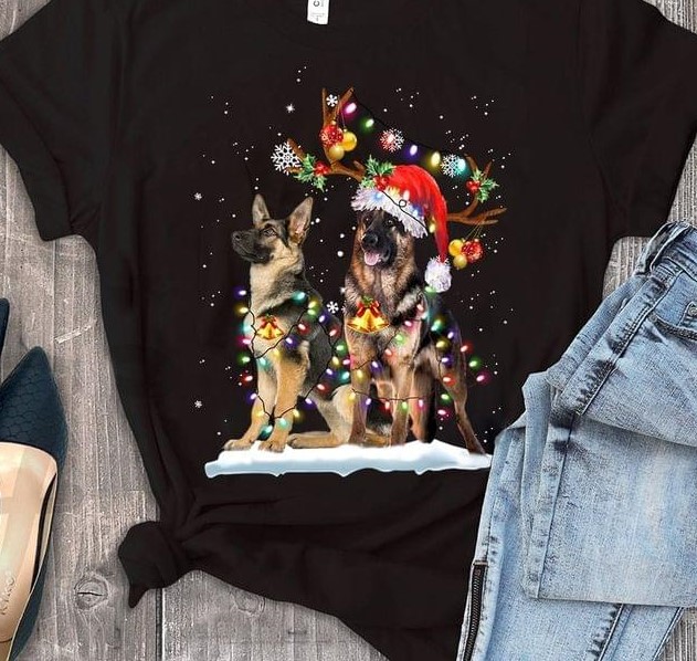 German Shepherd Reindeers Colorful Lights Snow Christmas Shirt German Shepherd Reindeers Colorful Lights Snow Christmas Shirt