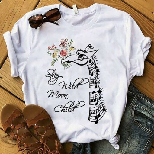Giraffe Music Style Shaped And Flowers Stay Wild Moon Child Shirt
